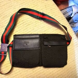Gucci vintage black double side waist belt bag canvas and men's wallet